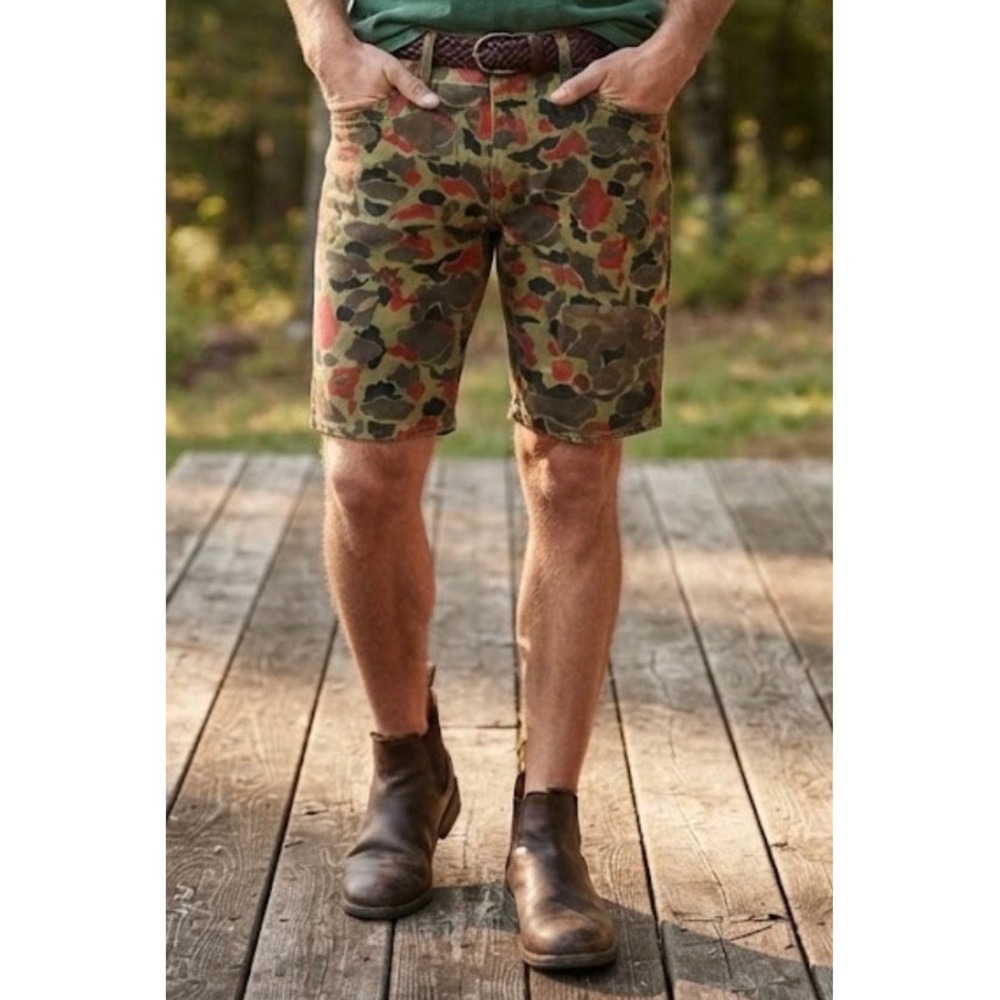 Levis 504 Regular Fit Camo Shorts Mens 34 Red Green Duck Camouflage Canvas
